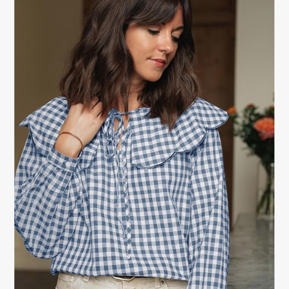 Blue Gingham Women's Top